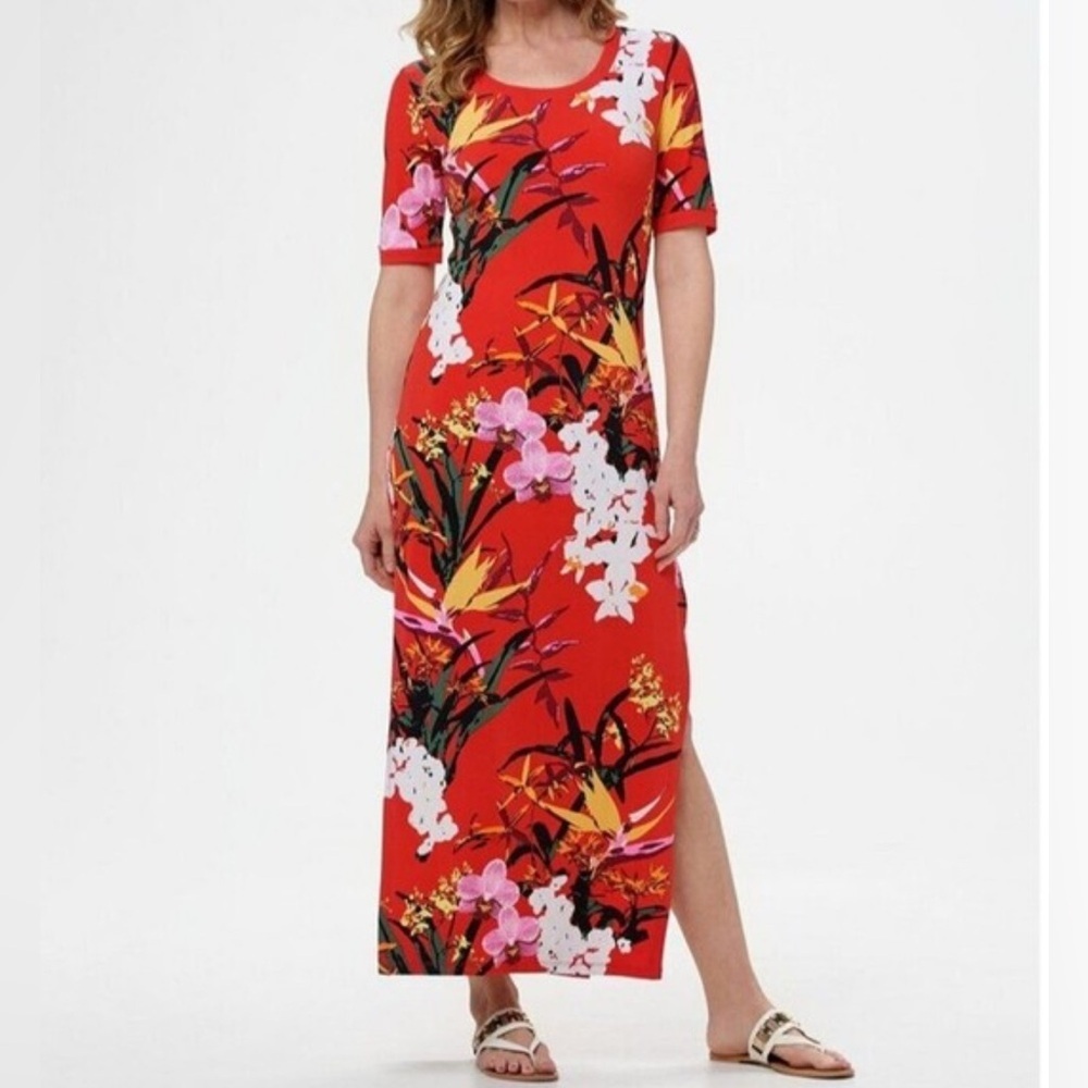 G.I.L.I Bold Red Floral Maxi Sundress Dress Size XL